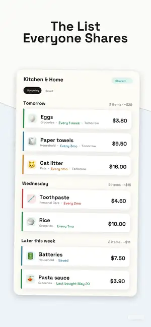 Restock shared household list screenshot